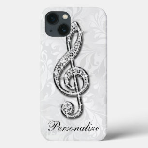 Persoonlijke diamant muzieknoot bloemendamasker iPhone 13 hoesje