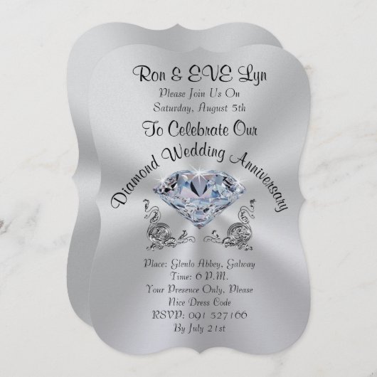 Persoonlijke Diamond 60ste verjaardag uitnodiginge Kaart (Voorkant / Achterkant)