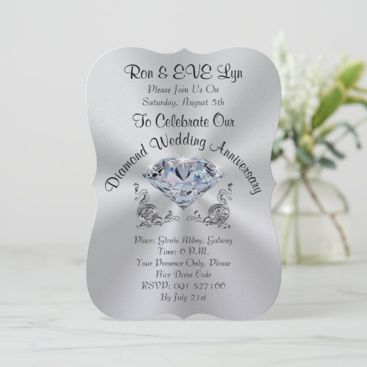 Persoonlijke Diamond 60ste verjaardag uitnodiginge Kaart (Staand voorkant)