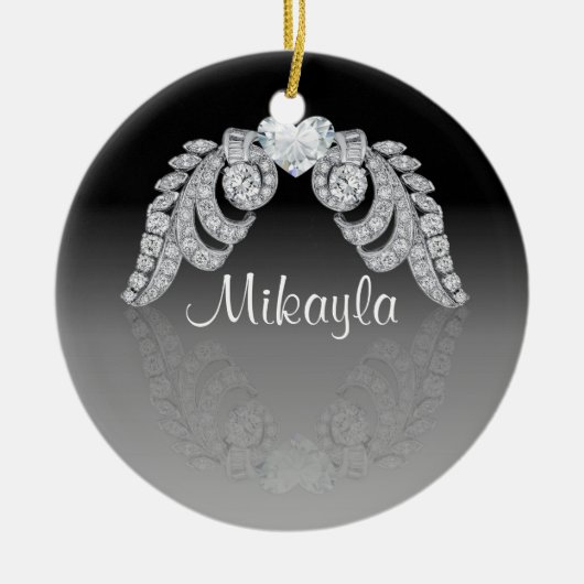 Persoonlijke Diamond Angel Wings Keramisch Ornament (Voorkant)