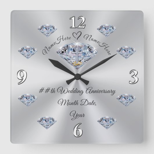 Persoonlijke Diamond Jubileum Clock, CHRISTELIJK Vierkante Klok (Voorkant)