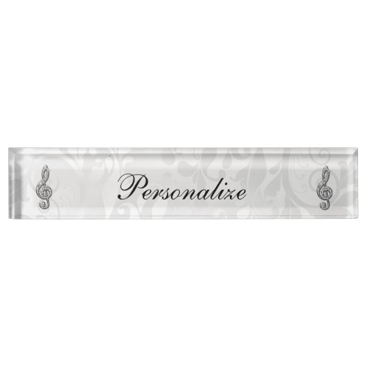 Persoonlijke Diamond Music Note Floral Damask Naambordje (Voorkant)