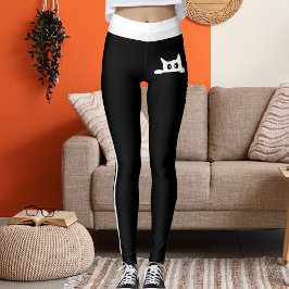 Persoonlijke Dierenhuisdier Kat Zwarte Witte Strep Leggings
