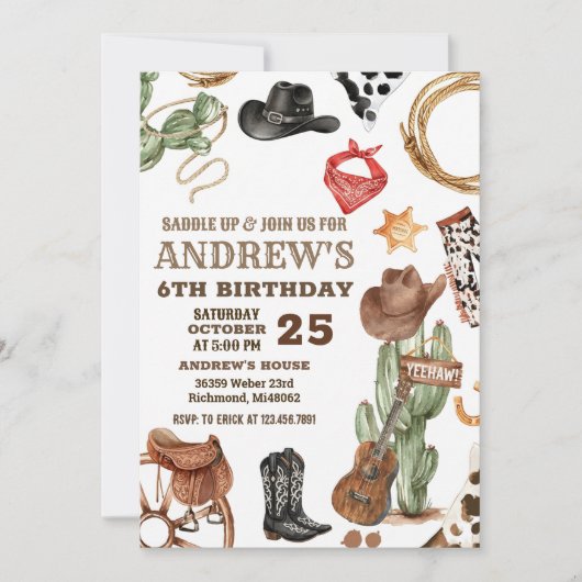 Persoonlijke Digitale Cowboy Wilde Westen Verjaard Kaart (Voorkant)