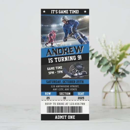 Persoonlijke digitale hockeyticket verjaardagsuitn kaart (Staand voorkant)