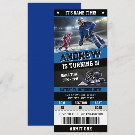 Persoonlijke digitale hockeyticket verjaardagsuitn kaart (Voorkant / Achterkant)