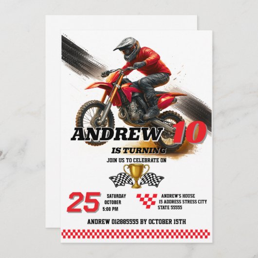 Persoonlijke Digitale Motorcross Verjaardag Kaart (Voorkant / Achterkant)