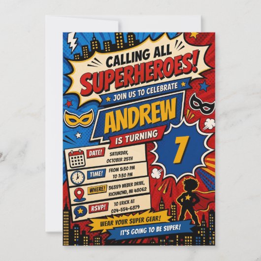 Persoonlijke digitale strip superheld verjaardag  kaart (Voorkant)