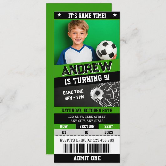 Persoonlijke digitale voetbalticket verjaardagsuit kaart (Voorkant / Achterkant)