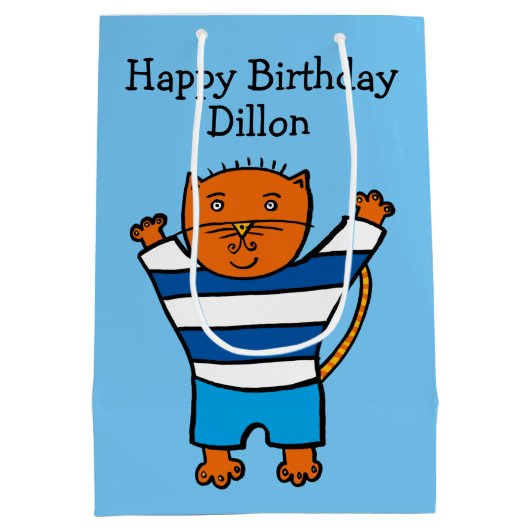 Persoonlijke Dillon de Kat Gefeliciteerd Medium Cadeauzakje (Achterkant)