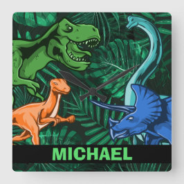 Persoonlijke Dino Kids Dino Jurassic Trex Jongen Vierkante Klok