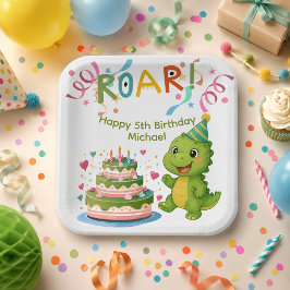 Persoonlijke Dinosaur Papieren Feestbord voor 5e V Bordje