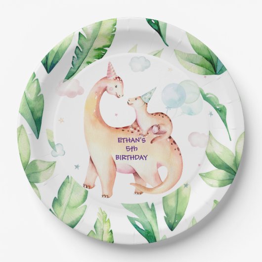 Persoonlijke dinosaurus papieren bord (Voorkant)