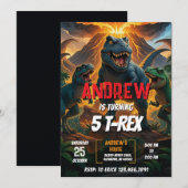 Persoonlijke dinosaurus T-Rex verjaardagsfeestje v Kaart (Voorkant / Achterkant)