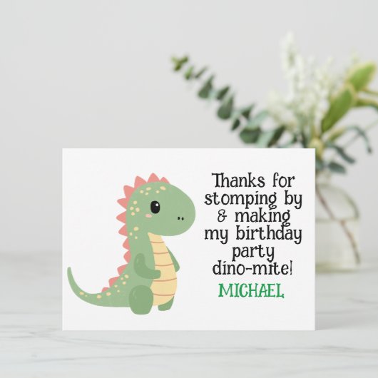 Persoonlijke dinosaurus verjaardag bedankkaart (Staand voorkant)