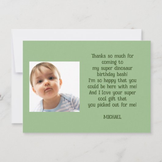 Persoonlijke dinosaurus verjaardag bedankkaart (Achterkant)