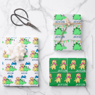 Persoonlijke dinosauruspartij inpakpapier vel