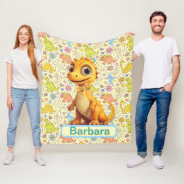Persoonlijke Dinosaurussen En Bloemen Fleece Deken