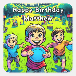 Persoonlijke Disc Golf Jongens Verjaardag   Vierkante Sticker