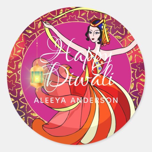 Persoonlijke Diwali Bollywood-feestdanser Ronde Sticker (Voorkant)
