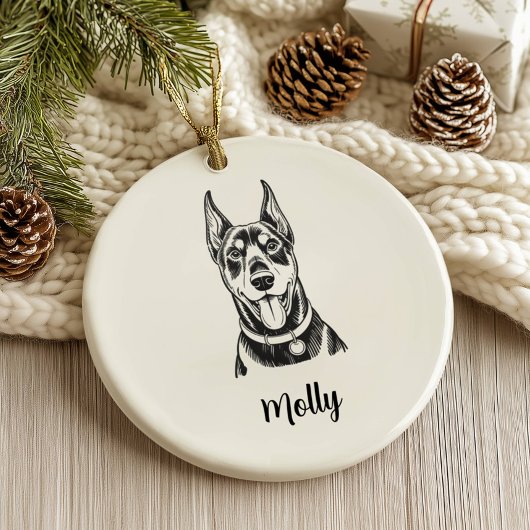 Persoonlijke Dobermann-hond Kerstmis Keramisch Ornament