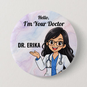 Persoonlijke Dokter met Bril Naam Knop Ronde Button 7,6 Cm