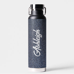 Persoonlijke donkerblauwe glitters waterfles