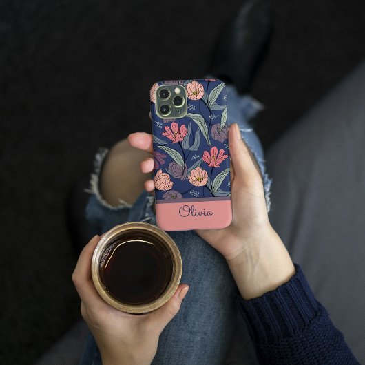 Persoonlijke donkere bloemige tulp patroon telefoo iPhone hoesje