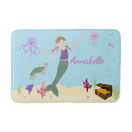 Persoonlijke Donkere Blonde Mermaid en Ocean Frien Badmat (Voorkant)