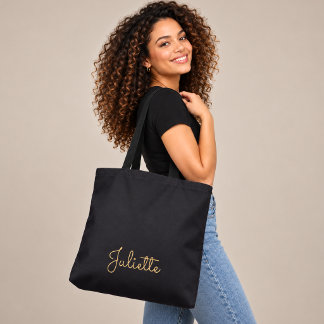 Persoonlijke donkere luxe gouden scriptnaam tote bag