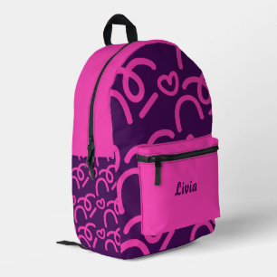 Persoonlijke donkere neon/roze harten bedrukte rugzak