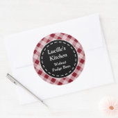 Persoonlijke donkerrode geruite stickers (Envelop)
