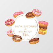 Persoonlijke donut- en bakkerijwinkel raamsticker (Vel)