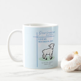 Persoonlijke doopgave voor achterkleinzoon in blau koffiemok