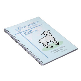 Persoonlijke doopgave voor achterkleinzoon in blau notitieboek