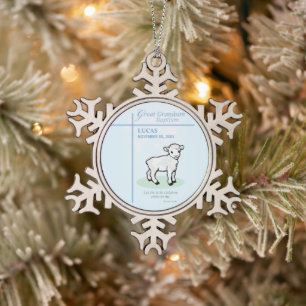Persoonlijke doopgave voor achterkleinzoon in het  tin sneeuwvlok ornament