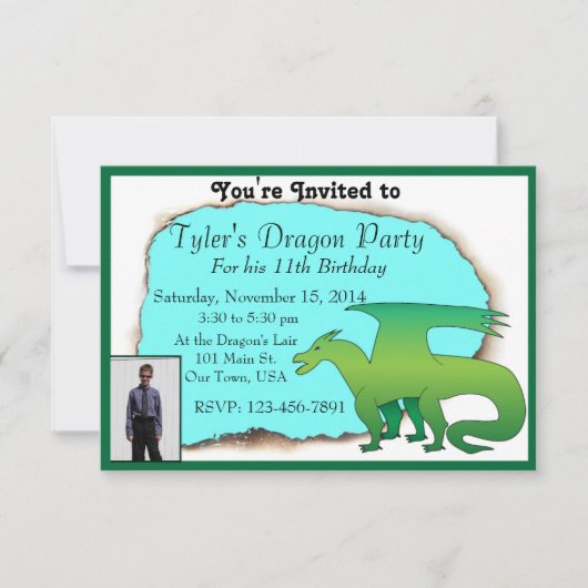 Persoonlijke Dragon Birthday Party nodigt uit met Kaart (Voorkant)