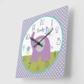 Persoonlijke Dreamweaver Elephant Nursery Clock Vierkante Klok (Hoek)