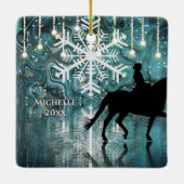 Persoonlijke Dressage Horse Winter Night Snowflake Keramisch Ornament (Achterkant)