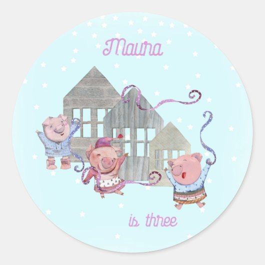 Persoonlijke drie kleine Varkenscelebratie Ronde Sticker (Voorkant)