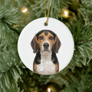 Persoonlijke driekleurige Beagle-hondsfotoornament Keramisch Ornament