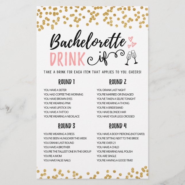 Persoonlijke DRINK IF Bachelorette, Hen Party game (Voorkant)