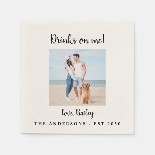 Persoonlijke Drinken op mijn hond Foto Pet Wedding Servet (Voorkant)