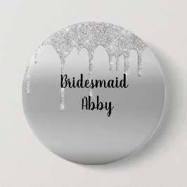 Persoonlijke druipende glitters zilveren bruidsmei ronde button 7,6 cm