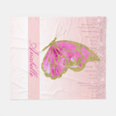 Persoonlijke Druppelende Glitter Roze Vlinder Fleece Deken (Voorkant (Horizontaal))