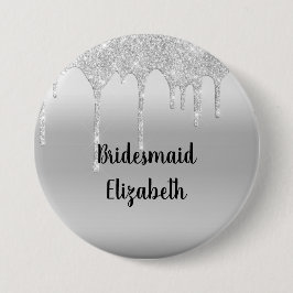 Persoonlijke Druppelende Glitter Zilveren Bruidsme Ronde Button 7,6 Cm