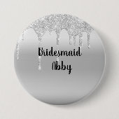 Persoonlijke Druppelende Glitters Zilveren Bruidsm Ronde Button 7,6 Cm (Voorkant)