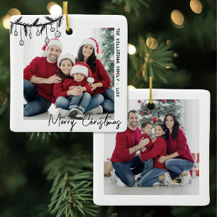 Persoonlijke dubbelzijdige familie met twee foto's keramisch ornament