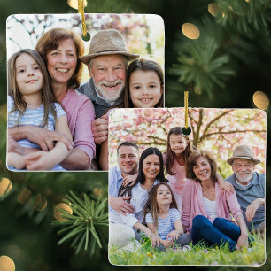 Persoonlijke dubbelzijdige gezinsfoto Kerstmis Keramisch Ornament