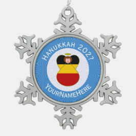 Persoonlijke Duitse Engel Hanukkah-vlag Tin Sneeuwvlok Ornament